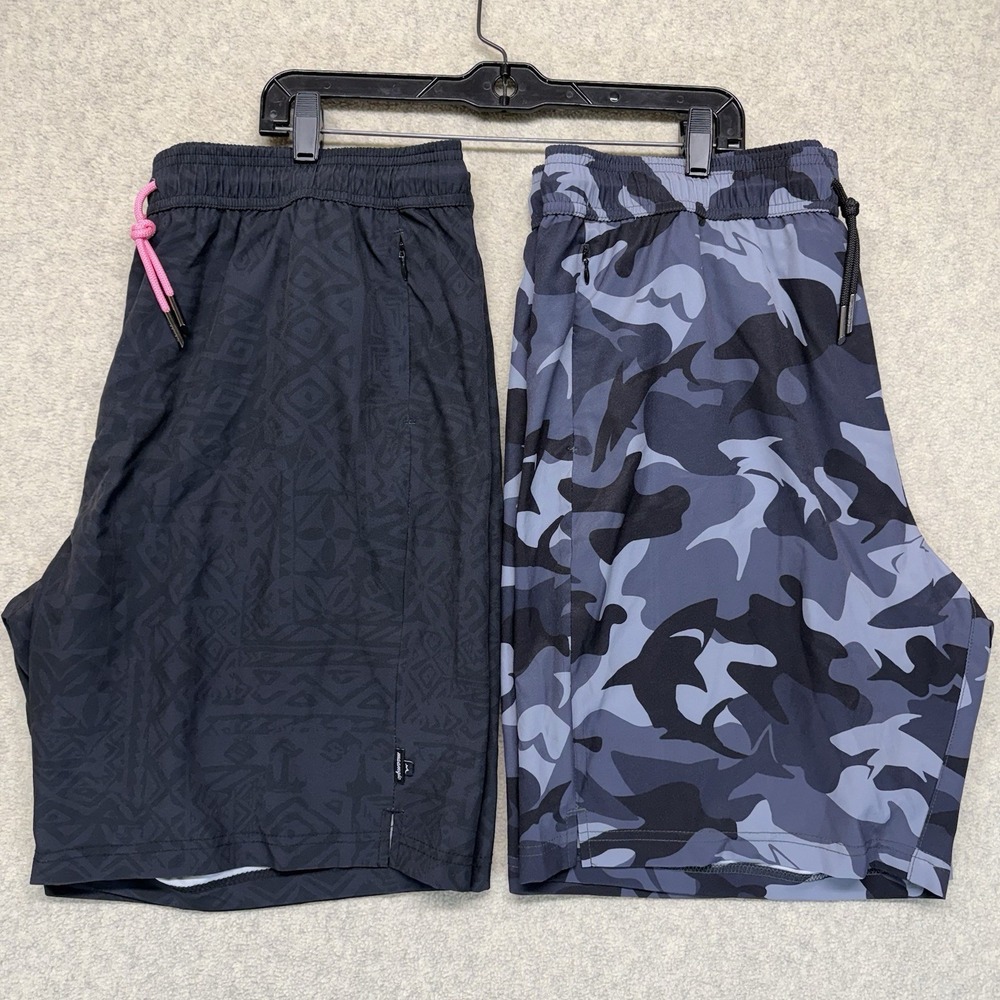 Maamgic‎ Mens Swim Trunks Lot of 2 XXL Lined Black Print Gray Camo Shorts